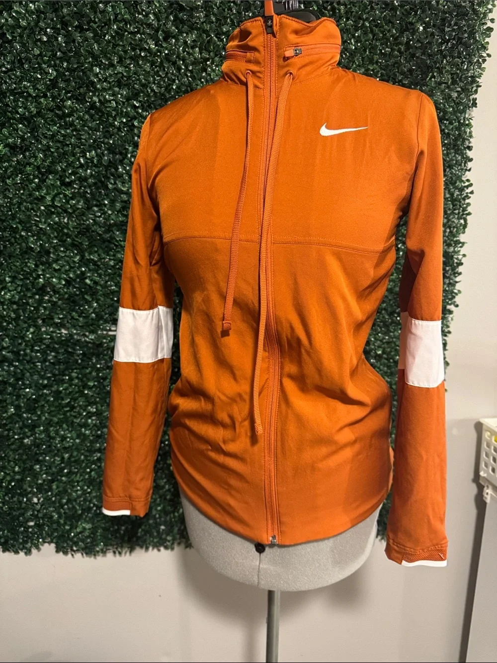 Nike Orange Full-Zip Hooded Jacket with White Sleeve Bands